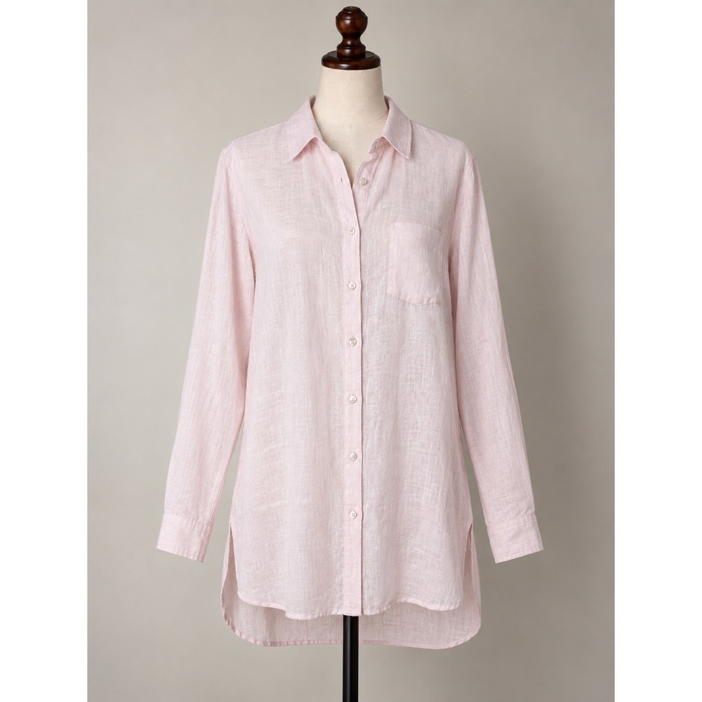 Sigrid Olsen Women Pink 100% Linen Longline Button Down Tunic Shirt M Lagenlook